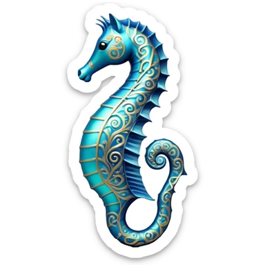 Cinematic Noble Sea Horse Portrait Emoji, Poised and elegant, with a delicate, upright body adorned with intricate, flowing patterns and a gracefully curled tail, with keen, expressive eyes, Simplified yet sharp and sophisticated features, highly detailed, glowing with a soft, aquatic luminescence, high shine, intelligent and refined, stylized with an air of ethereal marine grace, focused and poised, soft glowing outline, capturing the essence of a watchful and confident sea guardian that appears ready to drift out of the screen with effortless authority! sticker
