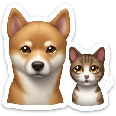 Shiba and smaller dark brown tabby cat sticker