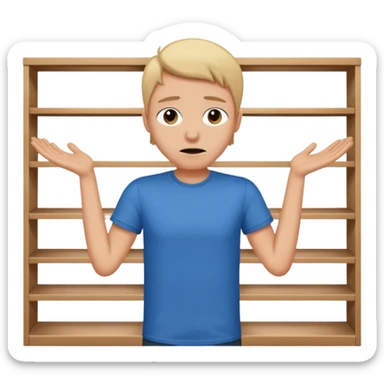 verzweifelte Person mit offenen Armen vor leerem Regal, Gesichtsausdruck: Verzweiflung sticker