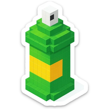 voxel style isometric spray paint can, green color sticker