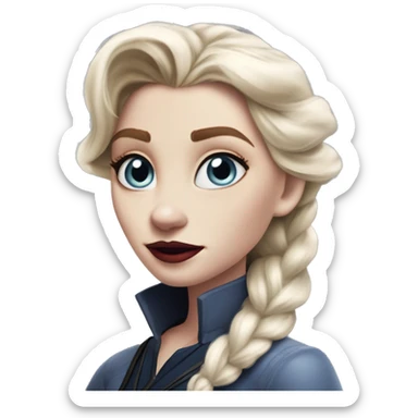 IKEA co-worker vampire Elsa in Marvel Avengers style, oil paint, mysterious eyes, intricate lips, masterpiece pose, odd perspective, beautiful, desirable, logical sticker