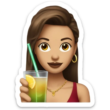 Hot woman with brown silky hair drinking a cocktail  sticker