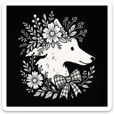Give the Overwolf logo a cute cottagecore makeover, while maintaining the black and white aesthetic sticker