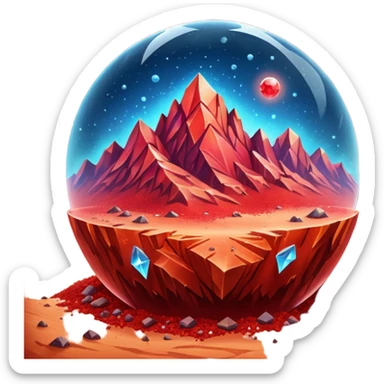 crystal mars planet, surface covered in glowing crystals mountains and dust sticker