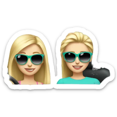 two girls with blonde hair and sunglasses driving a turquoise renault cabrio  sticker