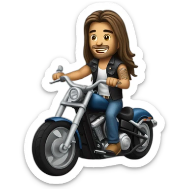 Guy with tattoos and long hair riding a Harley chopper motorcycle  sticker
