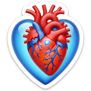 A translucent anatomical red heart with a sci-fi blue star inside sticker