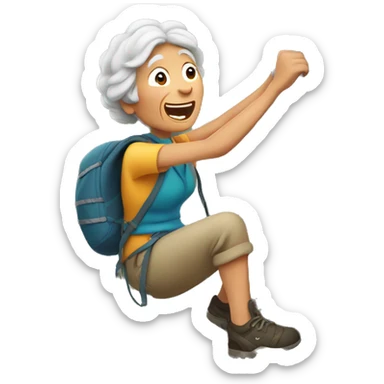 old woman climbing a rock sticker