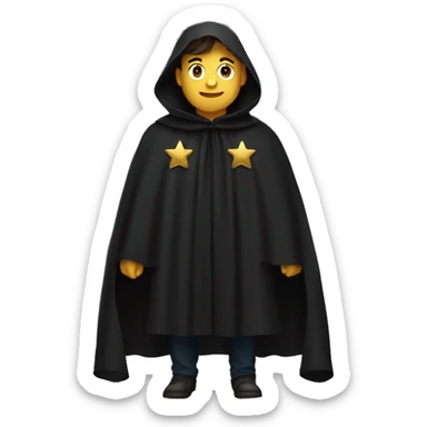 black cloak, many stars on cloak, clothing sticker