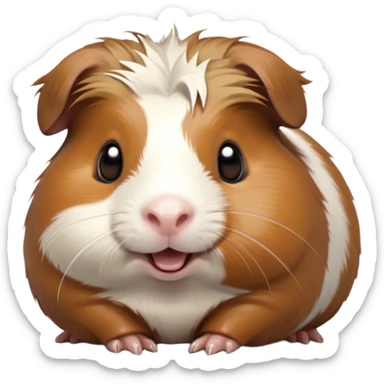 Cinematic Comical Brown and White Banded Guinea Pig Portrait Emoji, Head tilted dramatically with an exaggeratedly amused expression, featuring a striking fur with bold brown and white banding, wide, expressive dark eyes filled with playful disbelief, Simplified yet hilariously expressive features, highly detailed, glowing with a slightly sassy glow, high shine, dramatic yet playful, stylized with an air of cheeky mischief, bright and endearing, soft glowing outline, capturing the essence of a spirited and over-the-top guinea pig, so meme-worthy it feels like it could side-eye its way into internet fame instantly! sticker