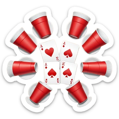 playing cards on a table in a circle around a red solo cup sticker