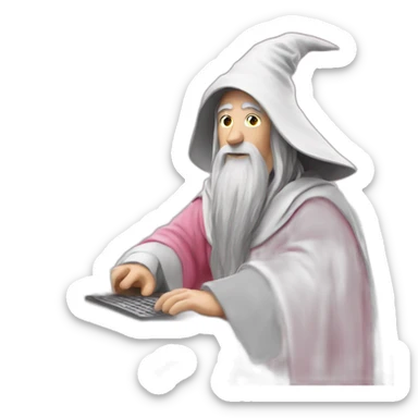gandalf with pink robes on a computer sticker