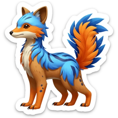Colorful brown with blue and orange tropical exotic shiny beautiful fantasy-Vernid-Cacomistle-animal-Fakémon-hybrid-fursona (full body) sticker