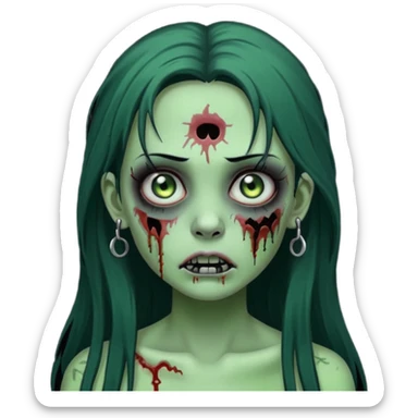 Zombie girl with a facial piercings long black hair green skin sticker