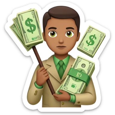 trader making a risky bet with dollar signs, color #0BD794 sticker