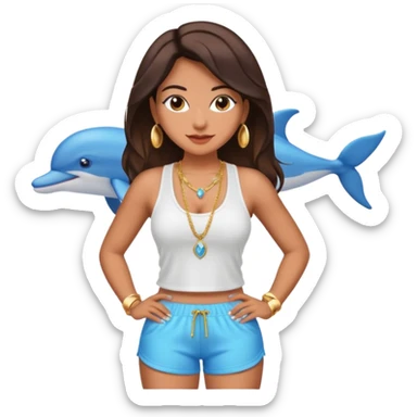 a big chested, big butt latina in a tank top and dolphin shorts sticker