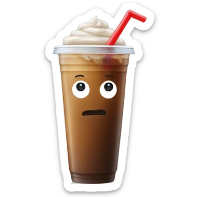 Iced coffee in a plastic cup with a straw  sticker