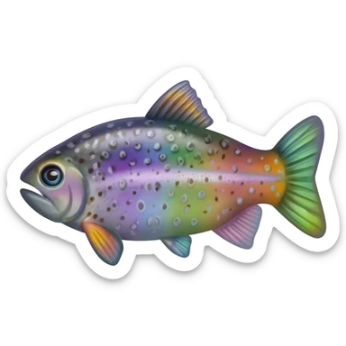 whole rainbow trout fish with spots facing left bright purple blue green yellow white sticker