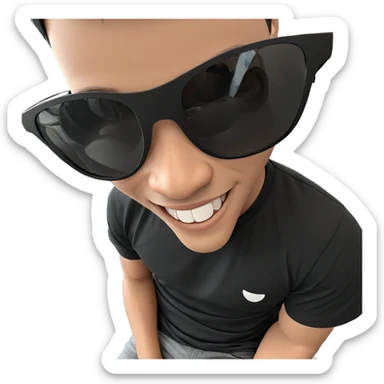 smiling boy in black shirt sticker