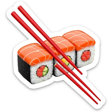 Japanese cuisine humanless avatar in minimalist emoji-style illustration. Sushi, roll and 2 chopsticks, clean lines, red white colors, flat design, calm and modern. sticker