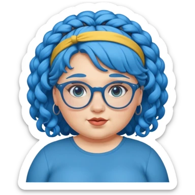 curly fat girl with blue hair and glassess and headband sticker