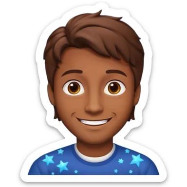 Color de piel moreno los ojos ke sean de estrella riéndose y pelo café hombre  el pelo asialado🤩pelo asía a bajo o y los ojos de estrellas sticker