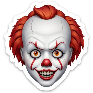 create a scary pennywise clown with cracks in his face sticker