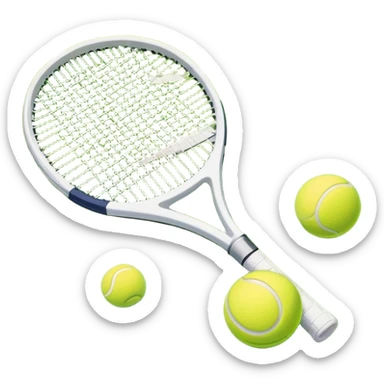 A tennis racket and ball placed on the grass court, with the lines of the court clearly visible in the background. The scene captures the essence of the sport, highlighting the equipment and the vibrant, open atmosphere of a tennis match sticker