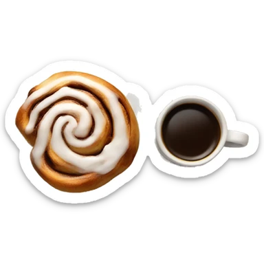 Cinnamon Roll on a plate next to a cup of coffee sticker