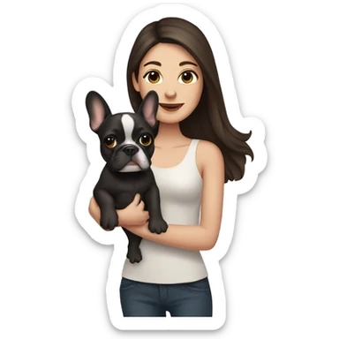 Brunette Woman holding French bulldog sticker