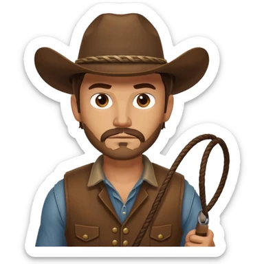 A rugged cowboy with stubble, brown vest, and serious eyes as he holds his lasso.
 sticker