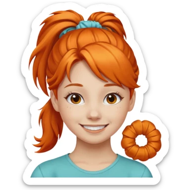 Teen girl with scrunchie ponytail orange hair sticker