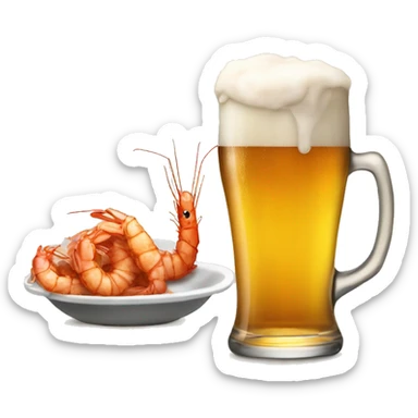 Big glass of beer and fried shrimp which are very tasty  sticker