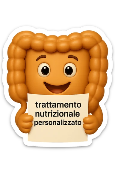 emoji stile iphone di un intestino felice che legge un foglio con la scritta "trattamento nutrizionale personalizzato", non fargli il naso, iperrealistico 4k sticker
