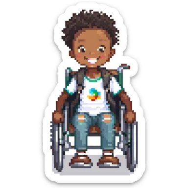 black child in wheelchair, smiling, happy sticker