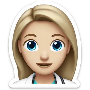 female doctor emoji but with blue eyes, pale skin and medium brown hair sticker