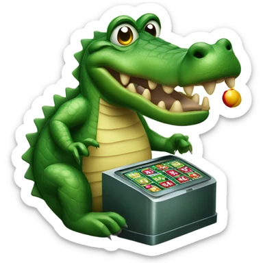 Greedy alligator playing slot machine  sticker