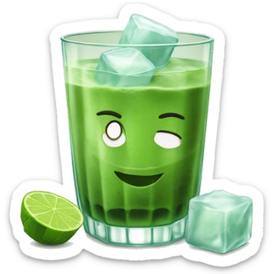 Iced matcha in a clear glass whit ice cubes sticker