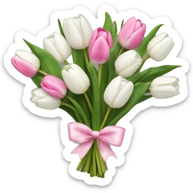 bouquet of white tulips and some pink tulips with a bow around it sticker