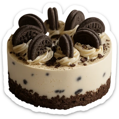 Remove the background, keep only the realistic round cake with cookies and cream frosting and cookie crumbles, photorealistic style, transparent background. sticker