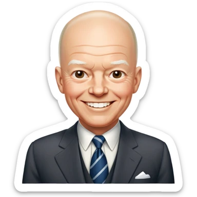 President Dwight D. Eisenhower with his characteristic smile and bald head, wearing a suit and tie sticker