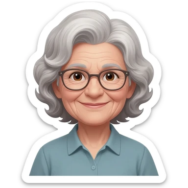 old woman of 80 years, with glasses, long hair with little curls sticker