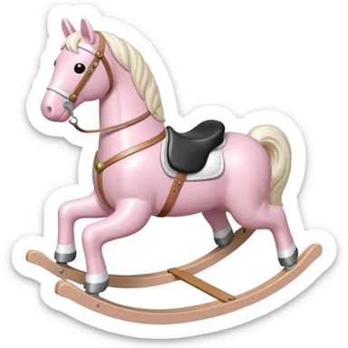 Light pink rocking horse toy for kids with a white saddle and white leg sticker