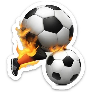 A person kicking a soccer ball and the soccer ball is in flames sticker