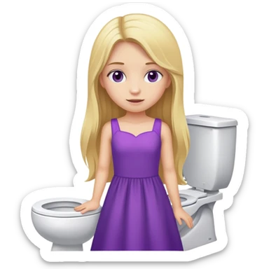 blonde long hair  girl with purple dress, toilet sticker