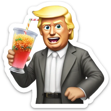 Trump being attacked by a boba drink sticker