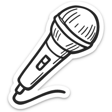 Microphone for recording icon, hand drawn, black outlines, no fill, simple and clean, angled view sticker