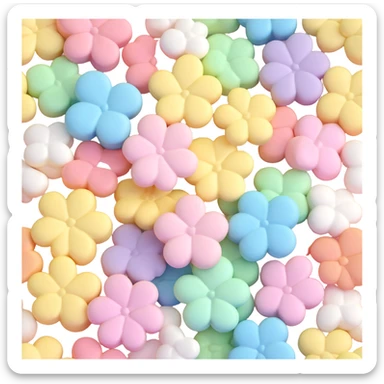 a pile of assorted flower-shaped marshmallows, various pastel colors, soft and sweet look sticker