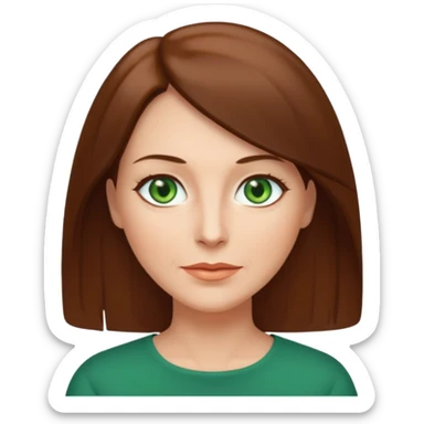 middle age woman with green eyes and shoulder length straight brown hair sticker
