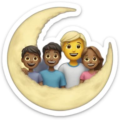 moon with a group of three friends in front of it sticker